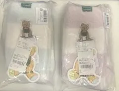 スタバ　ジェラートピケ　パウダーベア刺繍ボーダーソックス ミントグリーン＆ピンク