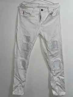 ホワイト ダメージ加工 デニムパンツ 29