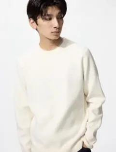 UNIQLO ウォッシャブルミラノリブクルーネックセーター オフホワイト 4XL