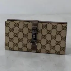 GUCCI グッチ 長財布 GGキャンバス ジャッキー 金具 ベージュ レザー