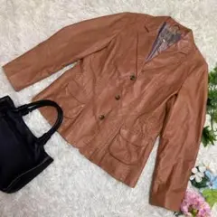 美品　MANOMANO ラムレザージャケット　茶　本革　シングル　44 2XL