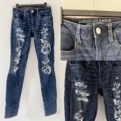 美品　xs アメリカンイーグル ダメージデニム