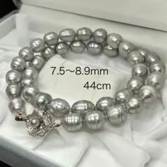 本真珠 パール ネックレス 7.5〜8.9mm SILVER グレー バロック