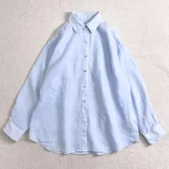 ラウンジドレス リネンバックタイシャツ　長袖　ライトブルー　水色　free