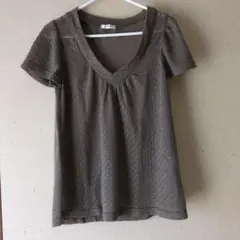 【新品未使用品】ブラウン 透かし編み Vネック 半袖トップス　Mサイズ　匿名配送