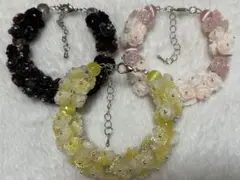 【3点セット】ソフトバラ　ガラスビーズ　ブレスレット