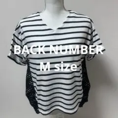 1198ボーダー Vネック Tシャツ 切り替え レース トップスM sizeのサムネイル