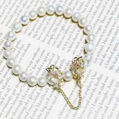 3MA7-D●淡水パール・ブレスレット●蝶々パーツ入り