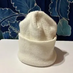 ホワイト ニット帽 リブ編み