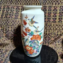 九谷焼 色絵 花鳥文 鶴首花瓶 陶磁器 花器 骨董品 - メルカリ