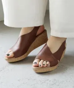 Fashion Letterブラウン バックゴムウェッジサンダルのサムネイル