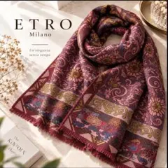 美品✨高級　エトロカシミヤ100シルク100総柄マフラー ストール リバーシブル 最高級⚫︎ETRO エトロ 異素材リバーシブルマフラー シルク×カシミヤ