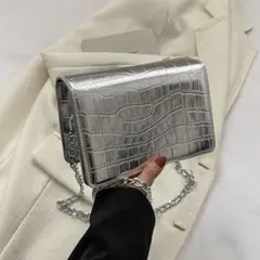 シルバー クロコダイル柄 ショルダーバッグ