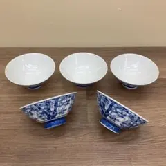 3F 和食器 竹文様 お茶碗 5客セット 青白 染付 縁起物 飯碗 食器 レトロ
