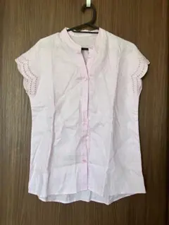 DoCLASSE レディース　麻ブラウス　 フレンチスリーブ　9号　薄いピンクのサムネイル