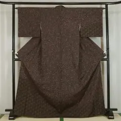 本場真綿絢結城紬　黒茶　正絹紬訪問着　身長165cm　a645のサムネイル