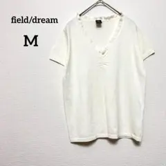 【フィールドドリーム】カットソー M 白 半袖 コットン Vネック フリル 綺麗のサムネイル