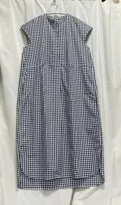 【無印良品】バンドカラー　シャツワンピース　ギンガムチェック　黒× 白　M