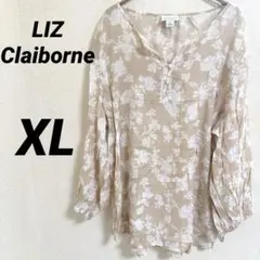 LIZ Claiborne 【XL】花柄長袖シャツ ベージュ ホワイト トップス