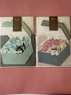 古川紙工　ミニギフトレター　猫と花のレターセット 2セット