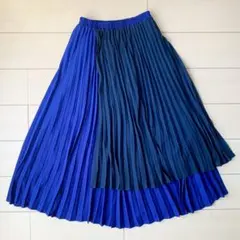 美品　アンレクレ　en recre プリーツ切替ロングスカート　青のサムネイル