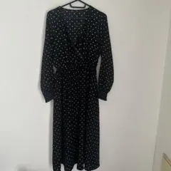 GU ドット ブラック ロングワンピース