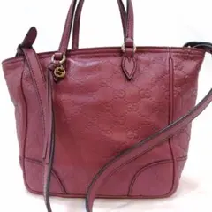 【美品】グッチ ハンドバッグ 2way ショルダー マイクロシマ×シマ ピンク