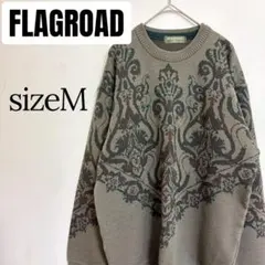 昭和レトロ 総柄ニット FLAGROADペイズリー柄 古着 ヴィンテージ風