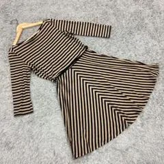 ✨UNIQLO✨ユニクロ♡ボーダー柄ニットミニワンピース♡七分袖♡茶色・黒(L)