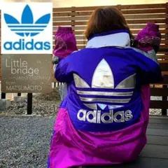 アディダスadidas希少80s中綿ナイロンジャケットビッグサイズ刺繍ロゴ古着.