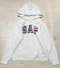 GAP フルジップ アメリカ国旗 白 GAPロゴパーカー