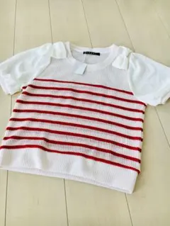 ⭐️新品⭐️INGNI イング　シフォン　サマーニット　肩リボン　M ボーダー