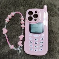新品 iPhone16 Pro用 チャームストラップ付スマホケース ピンク携帯柄