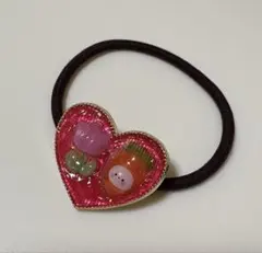 ハート型モチーフ ヘアゴム ピンク　ハンドメイド