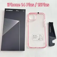 iPhone 14/15 Plus スマホケース クリスタルピンク スタンド付き