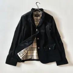 バーバリーロンドン　ベルベット テーラードジャケット　ノバチェック　44　黒