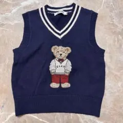 クマ刺繍 ネイビー ニットベスト 新品