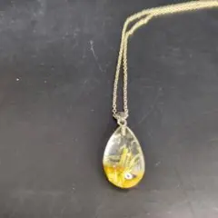 天然ルチル クォーツ透明と黄色の涙滴型ネックレス シルバー