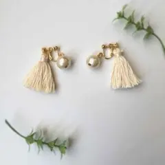 ◯◯タッセル×大粒コットンパールのイヤリング◯◯