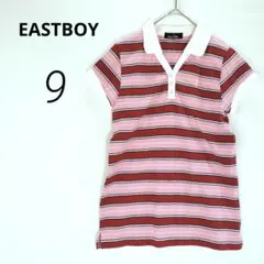 c8017【イーストボーイ】半袖 ポロシャツ 赤ピンク ボーダー Mラガーシャツ