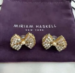 Miriam Haskell ミリアムハスケル リボンピアス  ゴールド パール