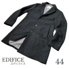 ★エディフィスEDIFICE チェスターコート ブラック裏地ストライプS 44