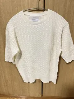 【美品】OPAQUE.CLIP オーガニックコットン ケーブル半袖ニット 白 M