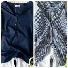 未使用♪エブリデイアイライク ストライプビッグシャツ F ブルー