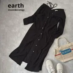 ナチュラルロングカーディガン【F】earthアース薄手綿100%Vネック黒七分袖