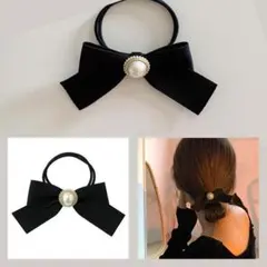 ヘアゴム,リボン,黒色,ブラック,Black