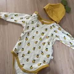 レモン柄ロンパースと帽子セット