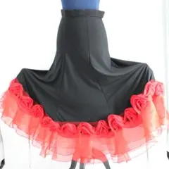 【美品社交ダンス衣装】スカート 黒 赤 バイカラー シンプル 無地 コントラスト