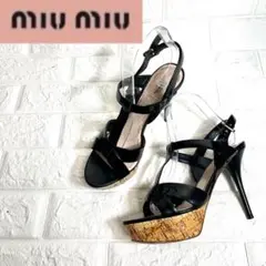 Miumiuサンダルハイヒールミュウミュウブラックピンヒールストラップ