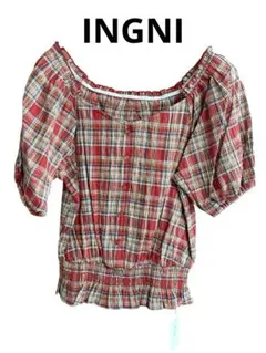 INGNI オフショルダー 赤系 チェック柄 半袖シャツ 新品